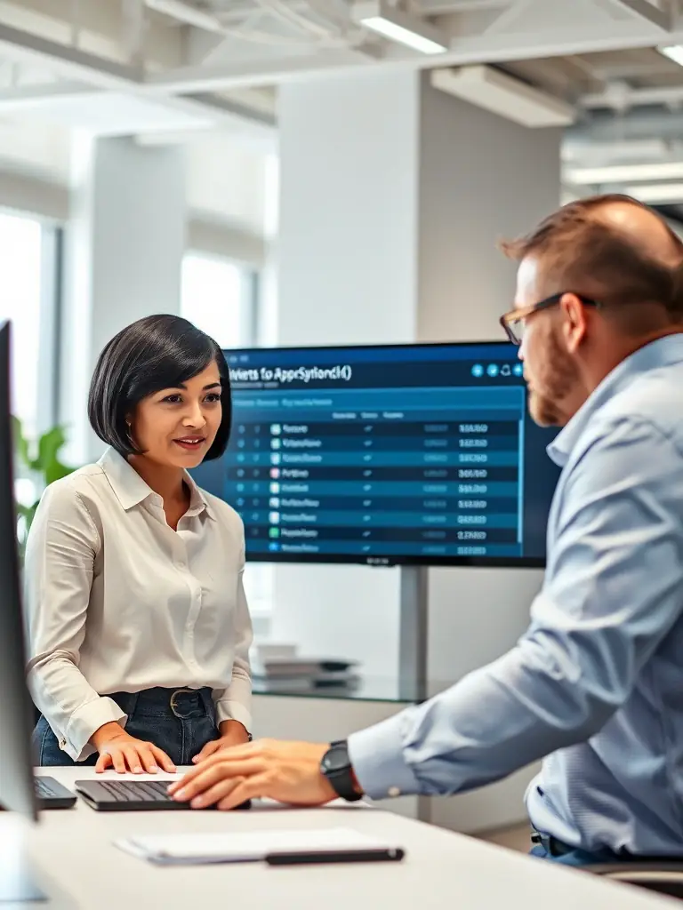 A team of IT professionals is shown carefully migrating data and assets to new management tools, ensuring data integrity and security.