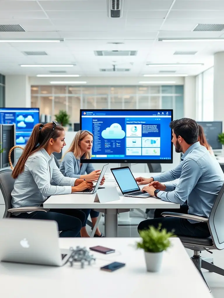 A team working together to transfer data from one system to another, ensuring secure migration and operational readiness.
